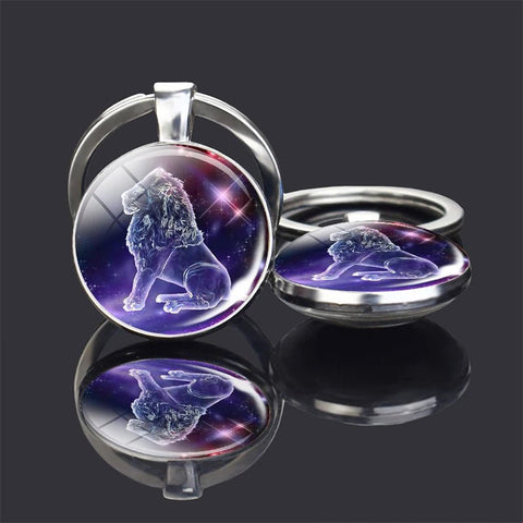 Double Side Glass Ball Pendant Keychain 12 Zodiac Signs - EveryWares