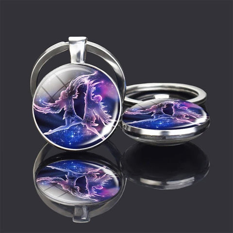 Double Side Glass Ball Pendant Keychain 12 Zodiac Signs - EveryWares