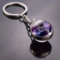 Double Side Glass Ball Pendant Keychain 12 Zodiac Signs - EveryWares