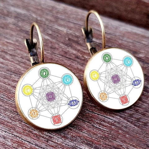 Earring Flower of Life Chakra Spiritual Pendant Magic Hexagram - EveryWares