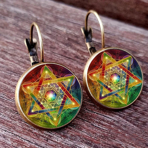 Earring Flower of Life Chakra Spiritual Pendant Magic Hexagram - EveryWares