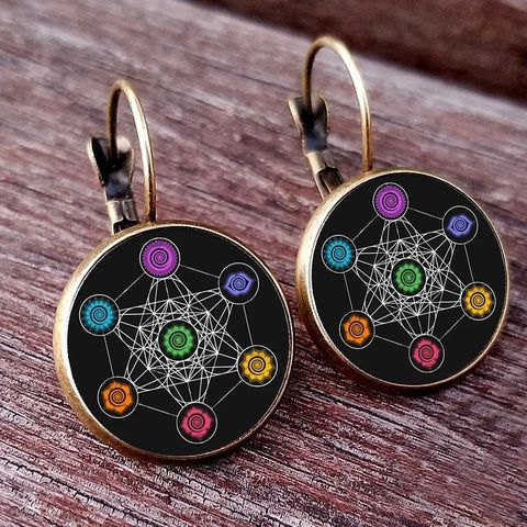 Earring Flower of Life Chakra Spiritual Pendant Magic Hexagram - EveryWares