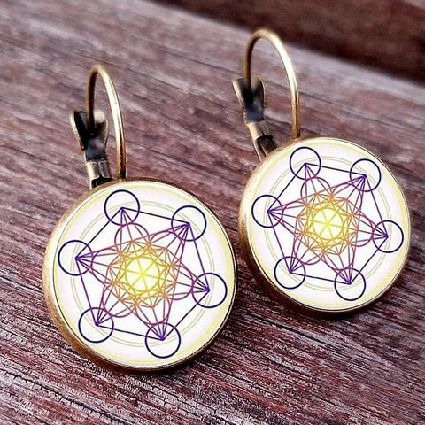 Earring Flower of Life Chakra Spiritual Pendant Magic Hexagram - EveryWares