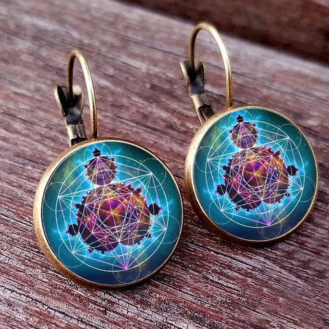 Earring Flower of Life Chakra Spiritual Pendant Magic Hexagram - EveryWares