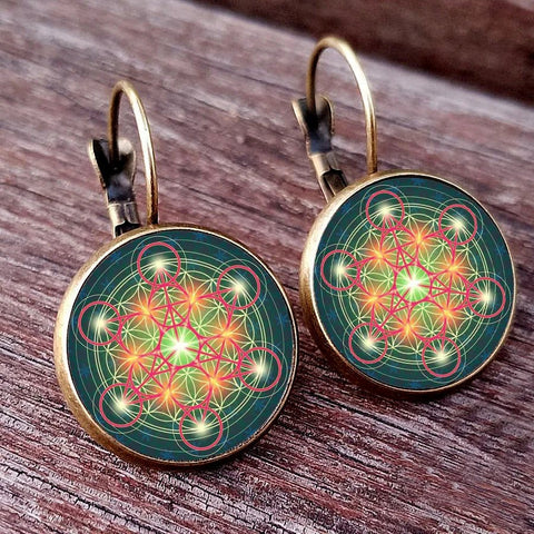 Earring Flower of Life Chakra Spiritual Pendant Magic Hexagram - EveryWares