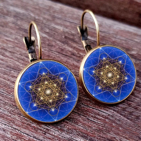 Earring Flower of Life Chakra Spiritual Pendant Magic Hexagram - EveryWares