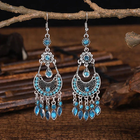 Earrings Bohemian Rhinestone with Crystal Pendants - EveryWares