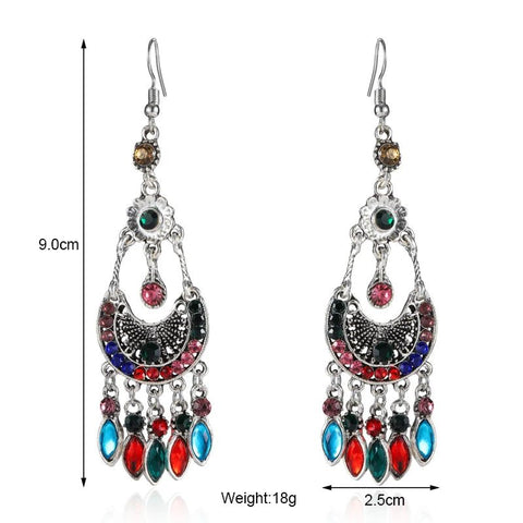 Earrings Bohemian Rhinestone with Crystal Pendants - EveryWares