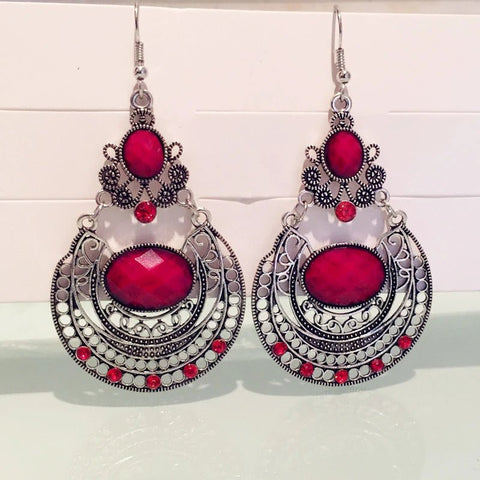 Earrings Crystal Silver Vintage Boho Ethnic Gypsy - EveryWares