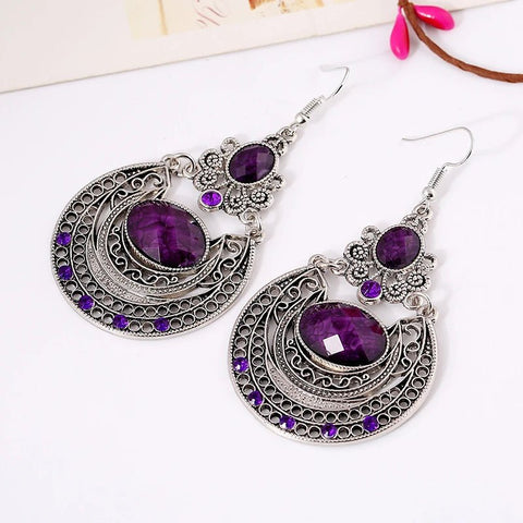 Earrings Crystal Silver Vintage Boho Ethnic Gypsy - EveryWares