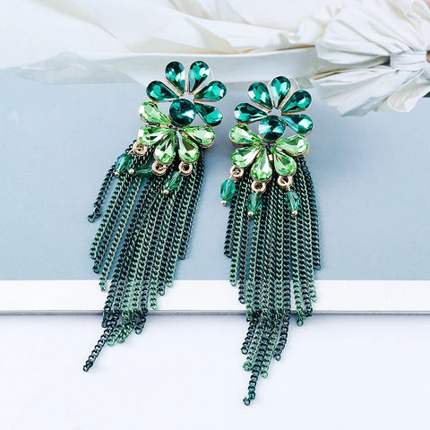 Earrings High - Quality Crystal Long Metal Drop Rhinestone Jewelry - EveryWares