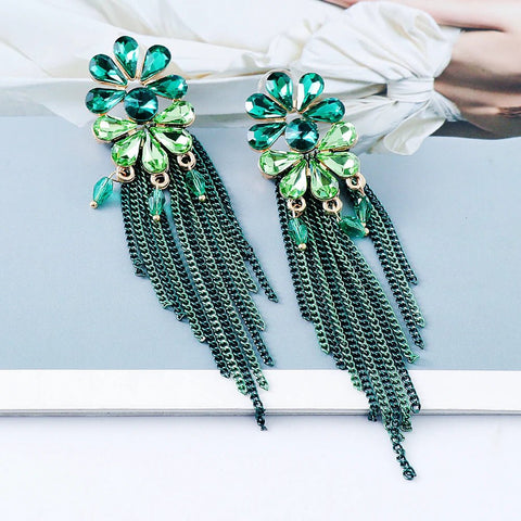 Earrings High - Quality Crystal Long Metal Drop Rhinestone Jewelry - EveryWares