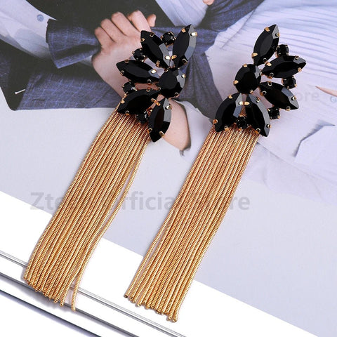 Earrings Long Gold Color Metal Tassel - EveryWares