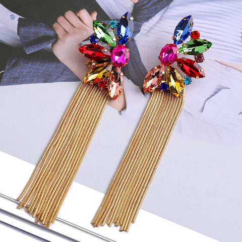 Earrings Long Gold Color Metal Tassel - EveryWares