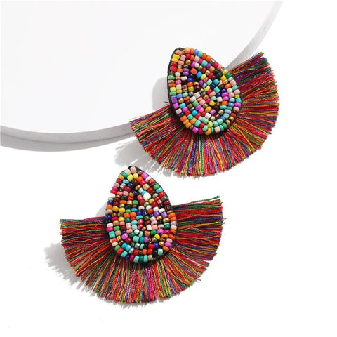 Earrings with Colorful Beads and Fringe - EveryWares