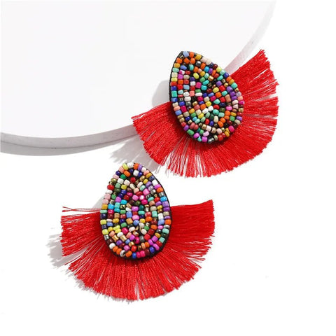 Earrings with Colorful Beads and Fringe - EveryWares