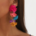 Elegant Long Cloth Simulation Flower Earrings - EveryWares