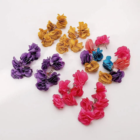 Elegant Long Cloth Simulation Flower Earrings - EveryWares