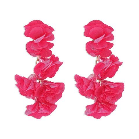 Elegant Long Cloth Simulation Flower Earrings - EveryWares