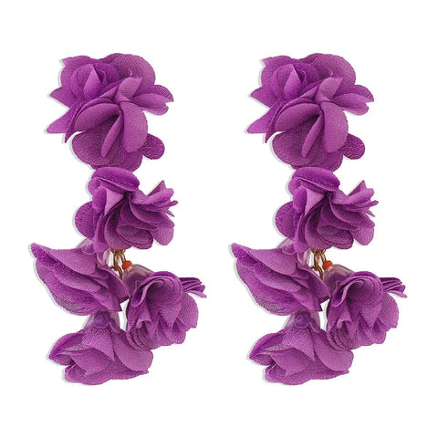 Elegant Long Cloth Simulation Flower Earrings - EveryWares