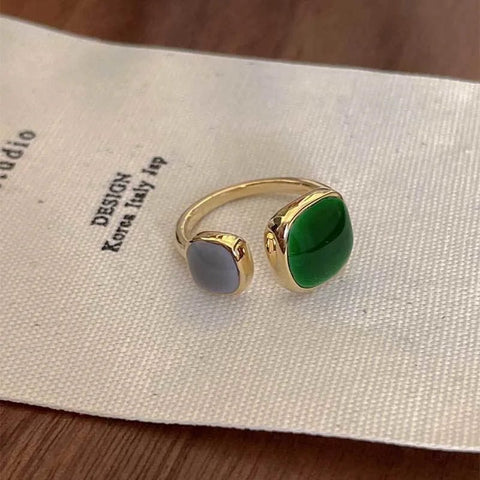 Emerald Stainless Steel Rings Luxury Geometric Adjustable - EveryWares