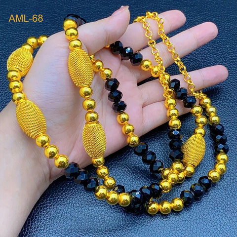 Ethiopian 24k Gold Color Long Chain Necklace And Earrings Sets African - EveryWares