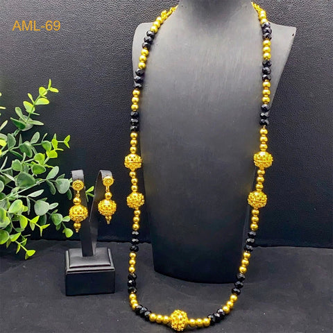 Ethiopian 24k Gold Color Long Chain Necklace And Earrings Sets African - EveryWares