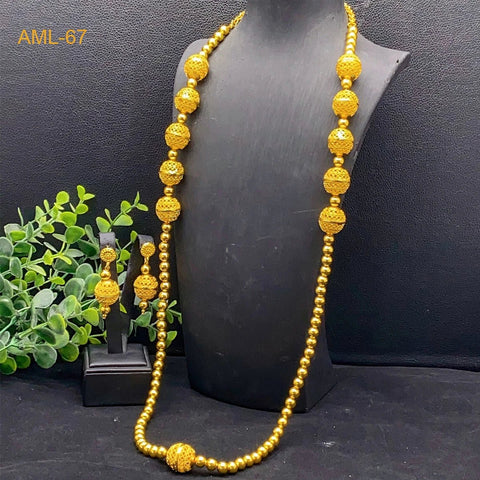 Ethiopian 24k Gold Color Long Chain Necklace And Earrings Sets African - EveryWares