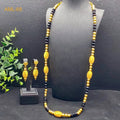 Ethiopian 24k Gold Color Long Chain Necklace And Earrings Sets African - EveryWares