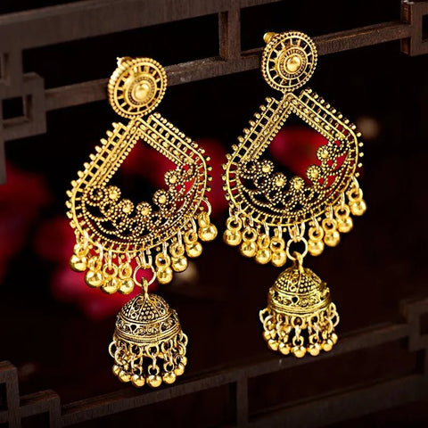 Ethnic Big Gold Color Dangle Earrings Indian - EveryWares