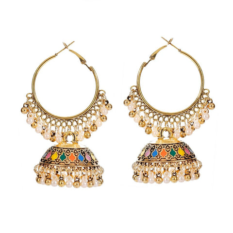 Ethnic Big Gold Color Dangle Earrings Indian - EveryWares