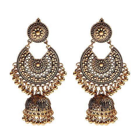 Ethnic Big Gold Color Dangle Earrings Indian - EveryWares