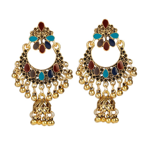 Ethnic Big Gold Color Dangle Earrings Indian - EveryWares