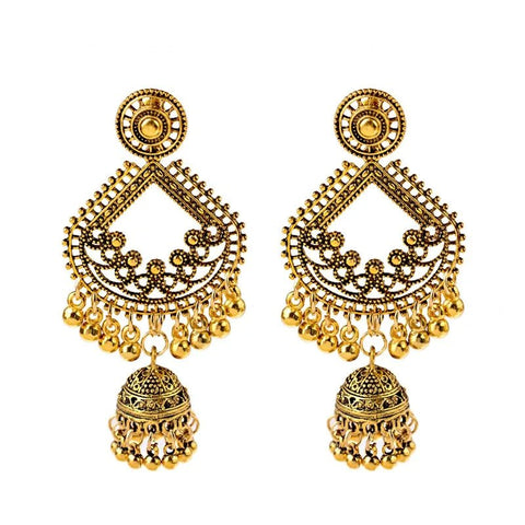 Ethnic Big Gold Color Dangle Earrings Indian - EveryWares