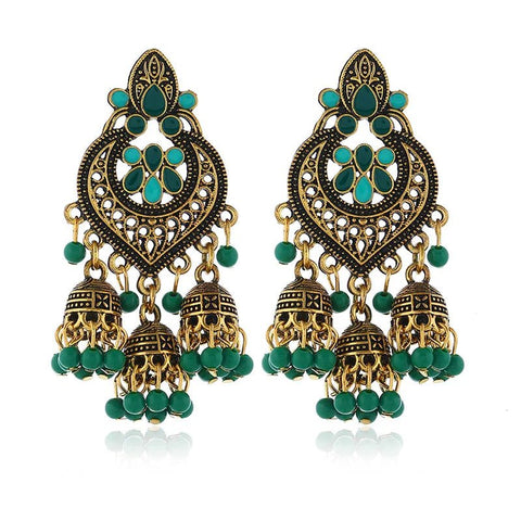 Ethnic Big Gold Color Dangle Earrings Indian - EveryWares