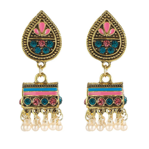 Ethnic Big Gold Color Dangle Earrings Indian - EveryWares