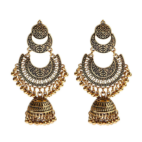 Ethnic Big Gold Color Dangle Earrings Indian - EveryWares