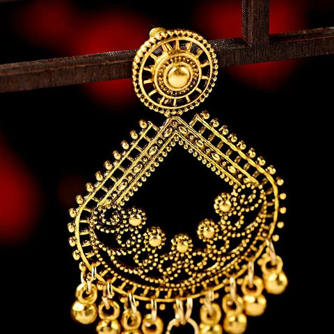 Ethnic Big Gold Color Dangle Earrings Indian - EveryWares