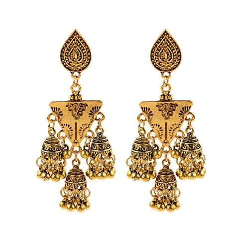 Ethnic Big Gold Color Dangle Earrings Indian - EveryWares