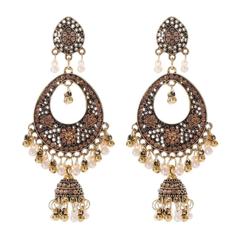 Ethnic Big Gold Color Dangle Earrings Indian - EveryWares