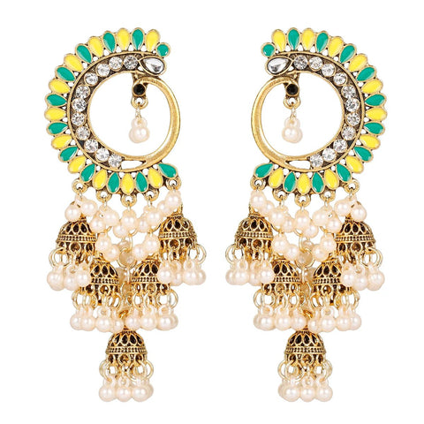 Ethnic Big Gold Color Dangle Earrings Indian - EveryWares