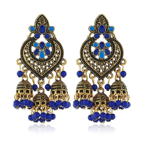 Ethnic Big Gold Color Dangle Earrings Indian - EveryWares