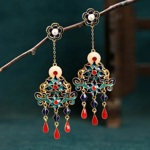 Ethnic Chinese Jade Pendant Earrings Luxury Traditional - EveryWares