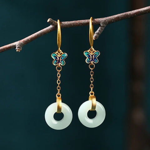 Ethnic Chinese Jade Pendant Earrings Luxury Traditional - EveryWares