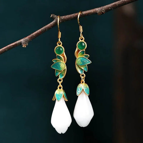 Ethnic Chinese Jade Pendant Earrings Luxury Traditional - EveryWares