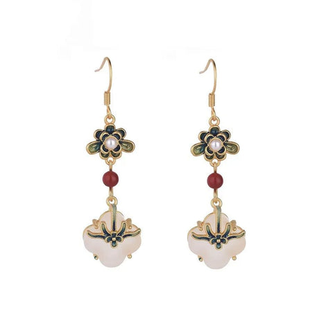 Ethnic Chinese Jade Pendant Earrings Luxury Traditional - EveryWares