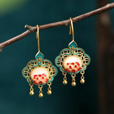 Ethnic Chinese Jade Pendant Earrings Luxury Traditional - EveryWares