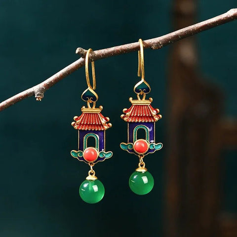 Ethnic Chinese Jade Pendant Earrings Luxury Traditional - EveryWares