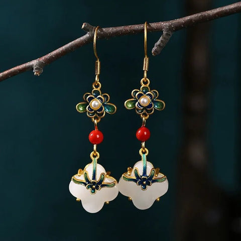 Ethnic Chinese Jade Pendant Earrings Luxury Traditional - EveryWares