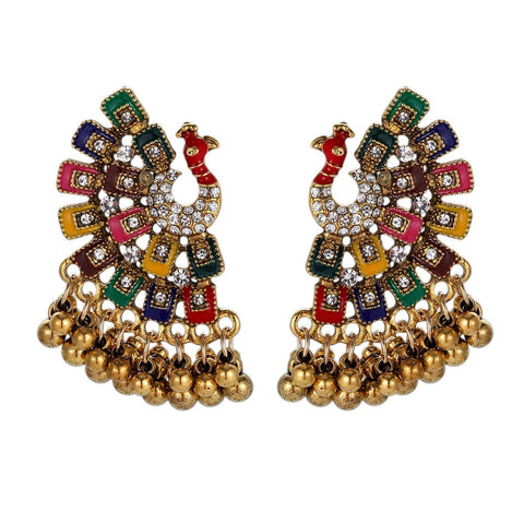 Ethnic Colorful Peacock Earrings Women's Crystal - EveryWares